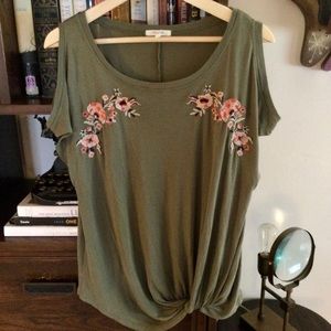 Embroidered Cold Shoulder Top
